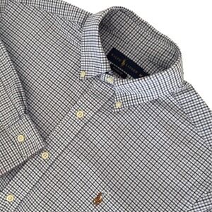 Ralph Lauren Mens Medium Classic Fit Navy White Check Cotton Button Down Shirt